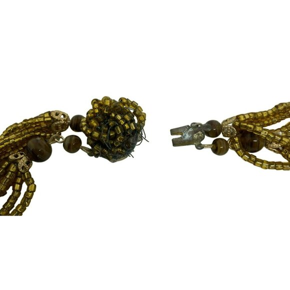 Vintage 1950s Japan Gold Seed Bead Torsade Necklace With Intricate Clasp Design - Picture 4 of 6